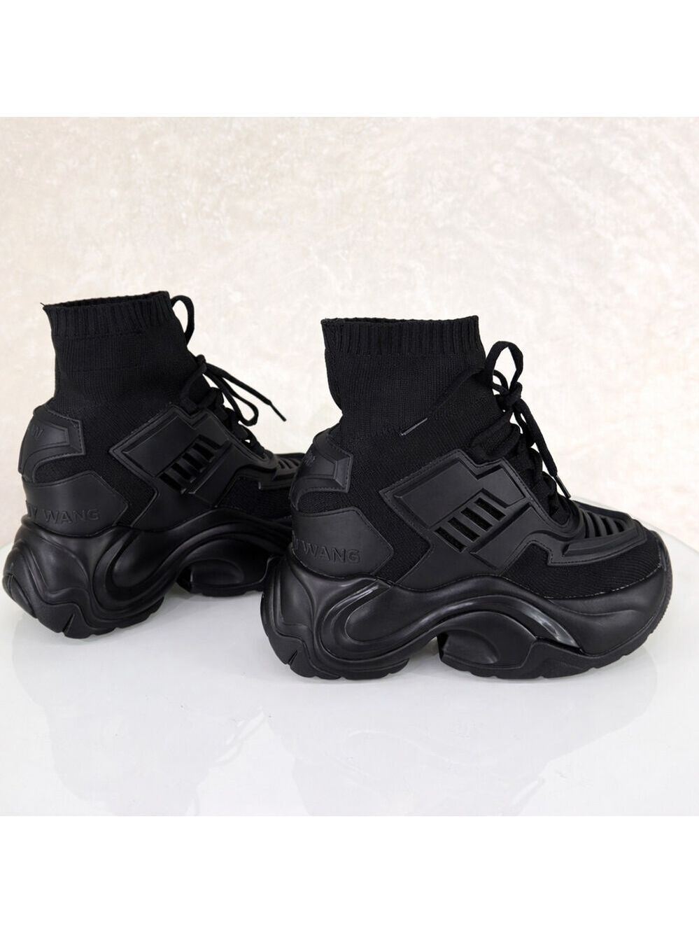 NIB Wang Jupiter Damson Pull On Knit Platform Sneaker 4" Hidden Wedge Black - Picture 4 of 8